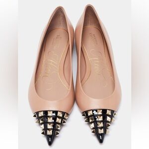 Valentino Garavani Rockstud Alcove smooth and patent-leather point-toe flats